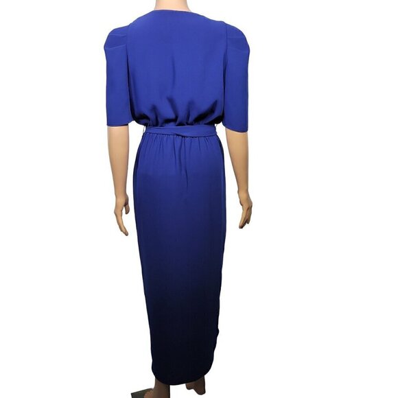 AMANDA UPRICHARD NY Women's Royal Blue Faux Wrap Short Sleeve Midi Dress Size M - Picture 6 of 11
